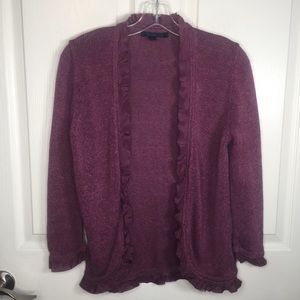 Boden Plum Linen Blend Cardigan Silk Trim Sz 12